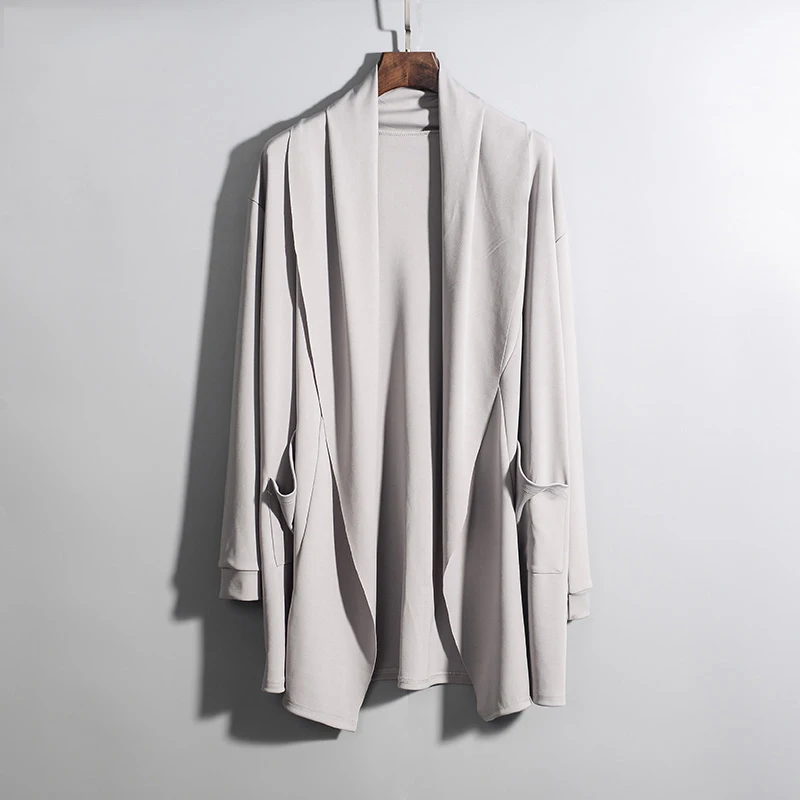 Fall Spring Men's Cardigan Jacket Thin Long Coat Korean Style Casual Fashionable Youth Popular Sun Protection Pure Color
