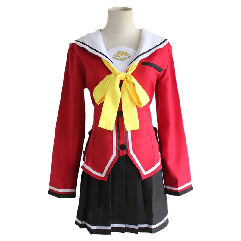 Anime Charlotte Tomori Nao / Yusa Nishimori School Uniform Cosplay Costumes Full Set Sailor Suit Ponytails Girl Silver Pink Wigs