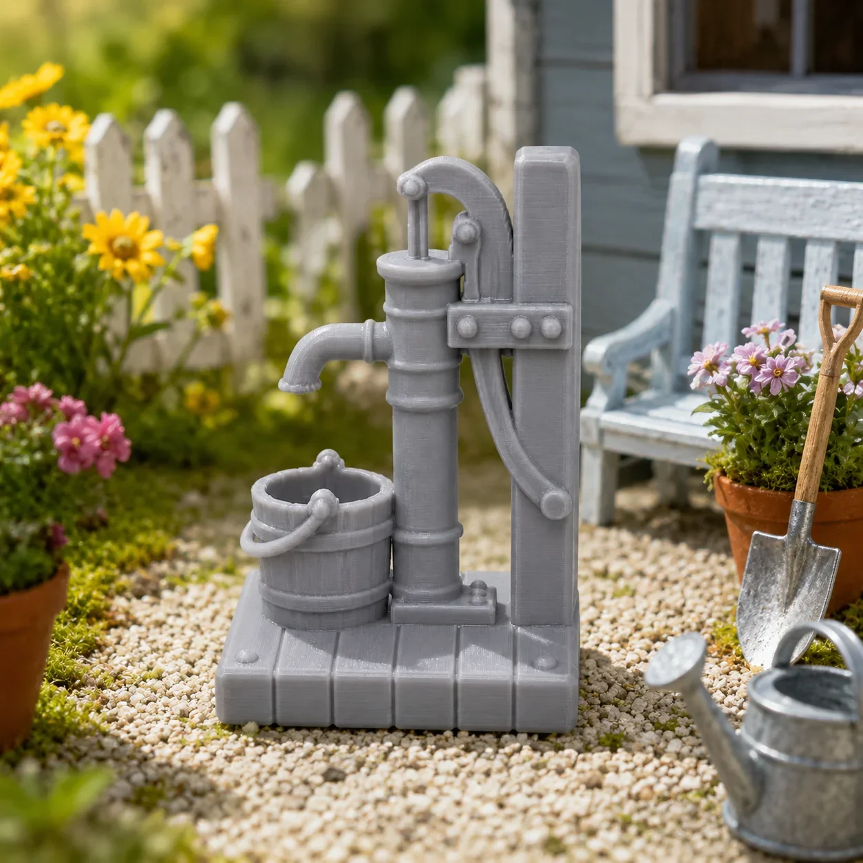 Miniature pressure pump, Miniature Vintage Hand Water Pump with Bucket Farm Diorama Scene Accessory