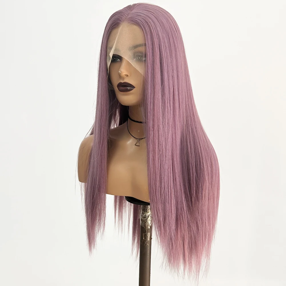 AIMEYA Synthetic Lace Front Wigs For Women Straight Long Lace Wig Purple Cosplay Wig Natural Hairline Party Synthetic Wigs Daily