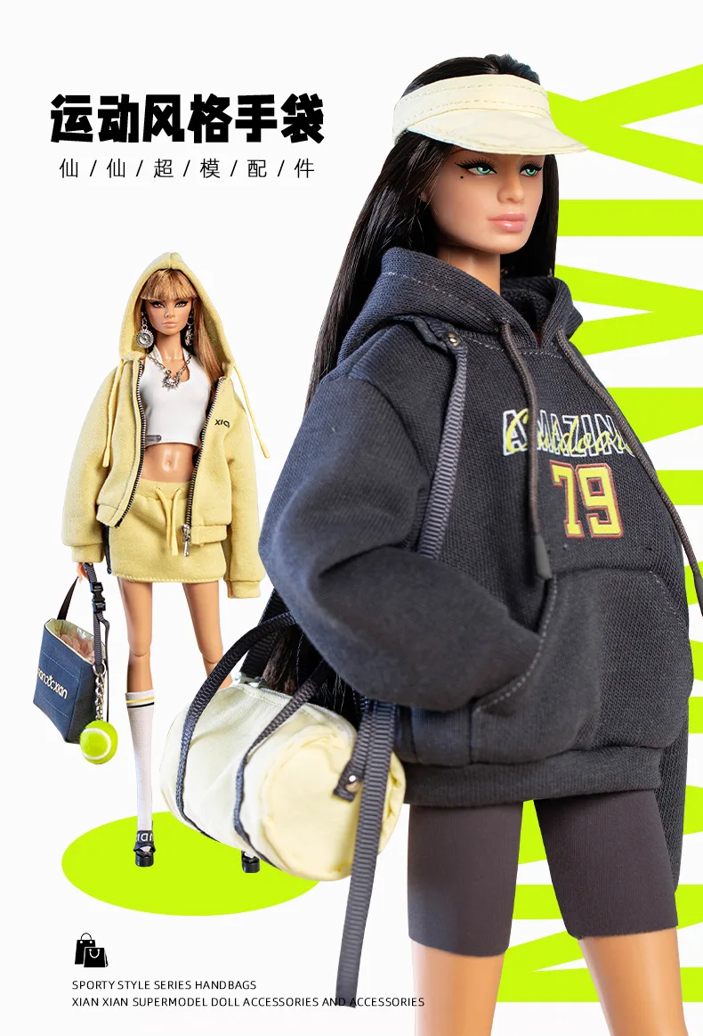 Xianxian Supermodel Doll Bag Accessories Bags Sports-Themed Handbag Series Fashion Tennis Shoulder Bag Hat For 1/6 30cm Dolls