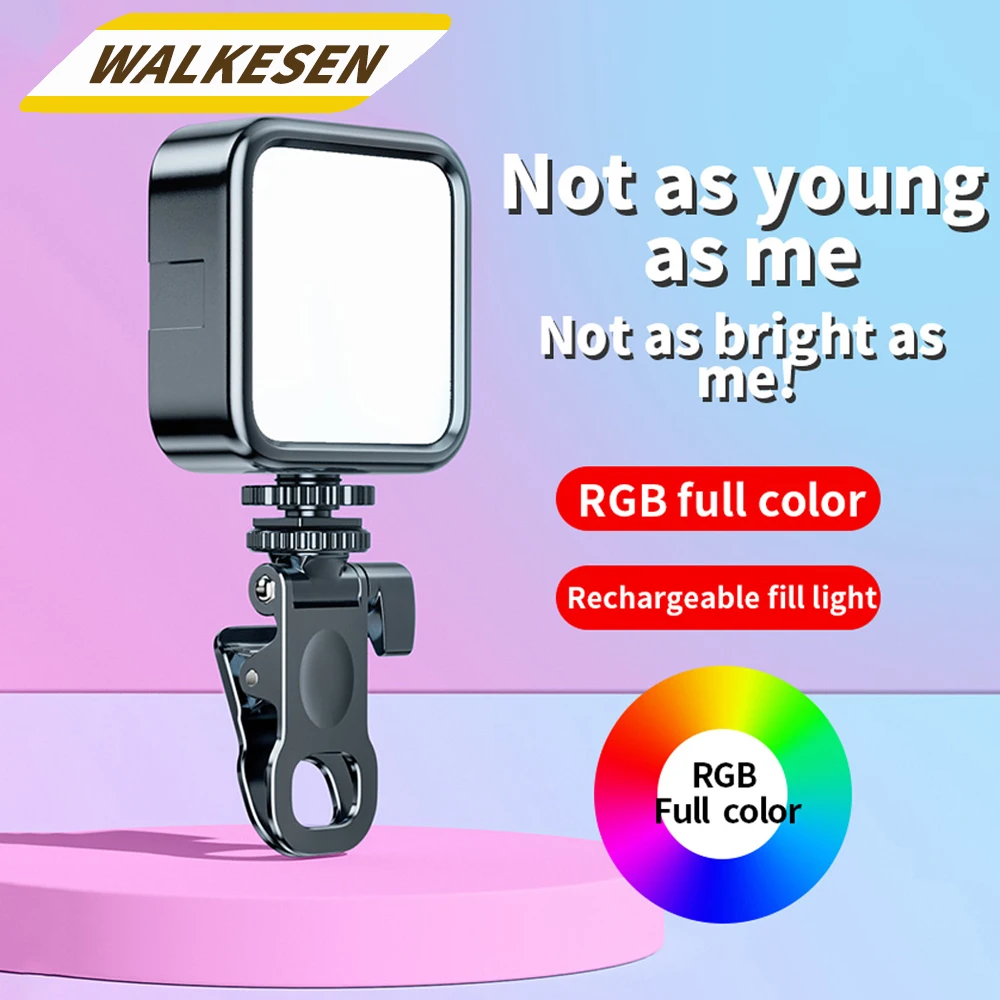 Portable Video Fill Light For Camera Phone Laptop Selfie Adjustable Photography Pocket Fill Light with Clamp Tripod Selfie Stick