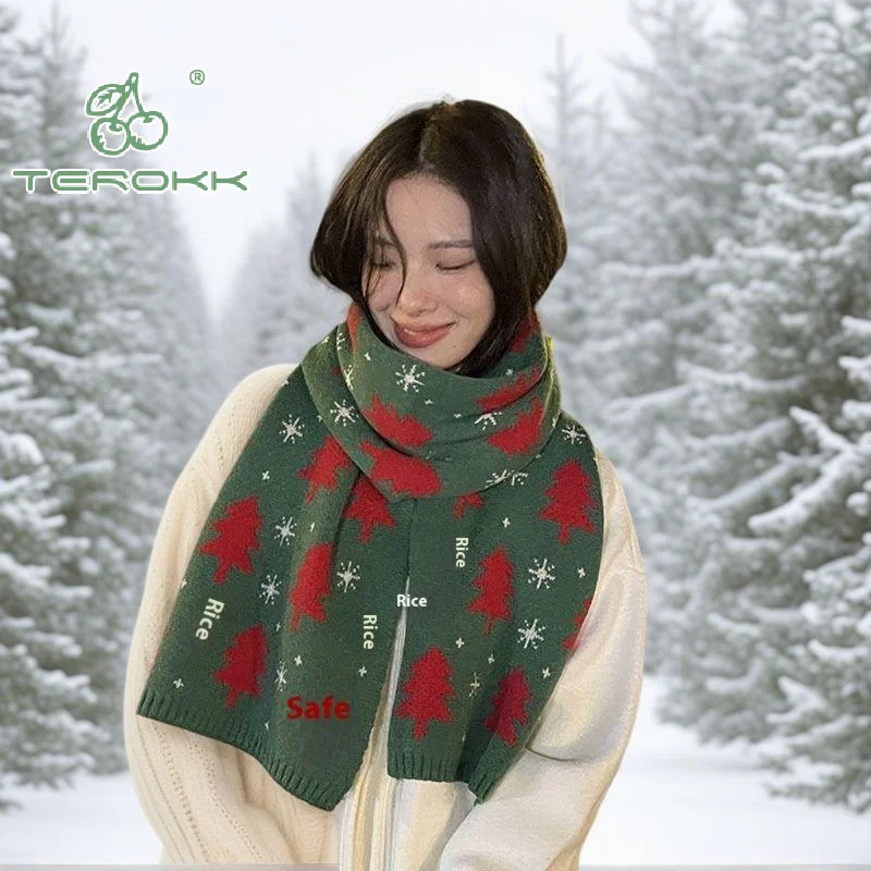 شجرة عيد الميلاد الأحمر وشاح محبوك تنوعا الخريف الشتاء الدافئة الرقبة حماية وشاح جو مباراة هدايا عيد الميلاد النسائية