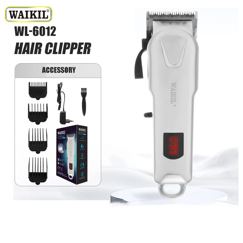 WAIKIL-Clipper de cabelo profissional com display digital LCD, aparador de cabelo masculino, salão, ferramenta de modelagem, sem fio, carregamento