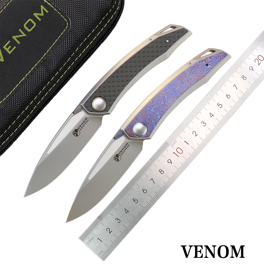 

VENOM Folding Knife Montresor M390 Titanium Damascus Handle Outdoor Survival Sharp Pocket Knives edc Self Defense