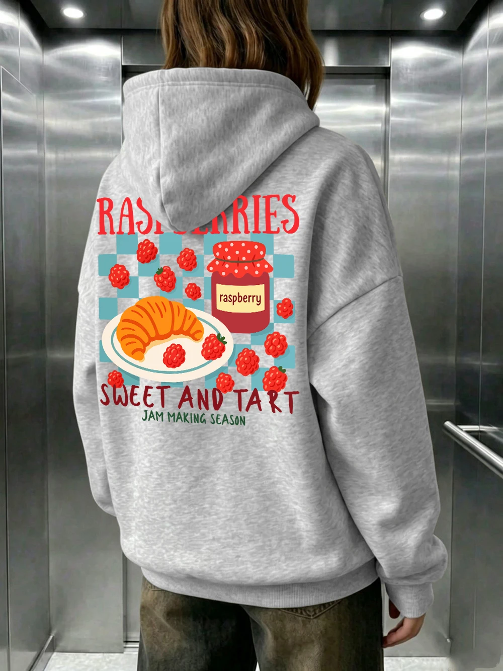 Raspberries Jam Making Season Prints Hoodies Womens Casual Pocket Sweatshirt Winter Fleece Warm Pullover Sporty Loose Woman Tops