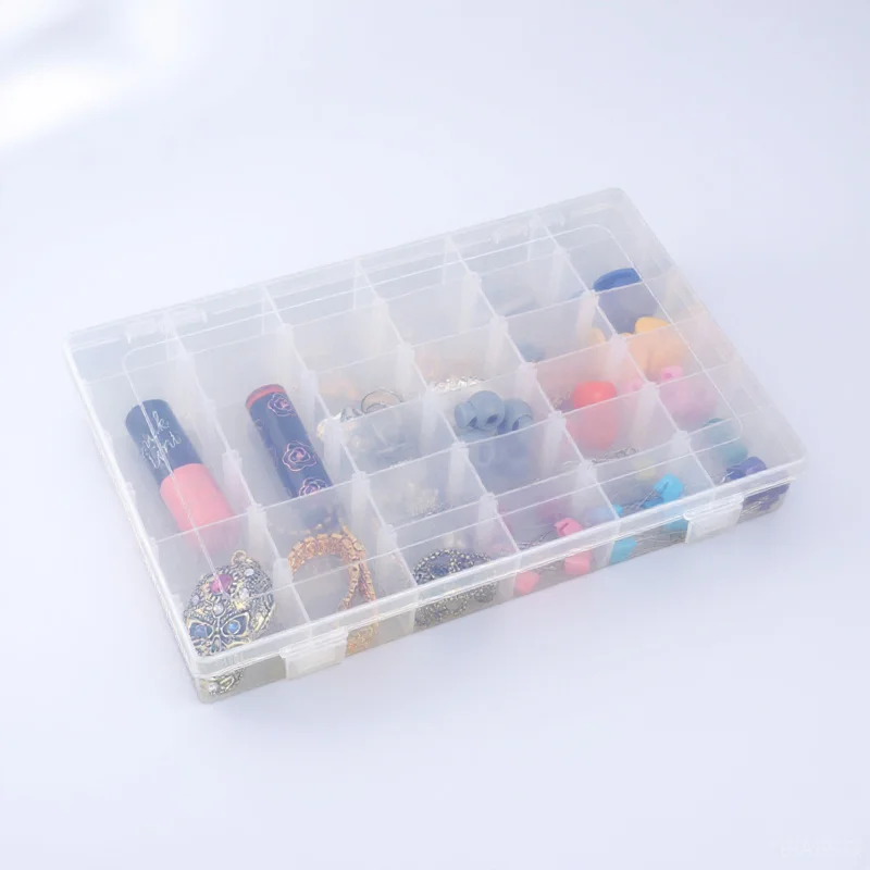 

36 Grids Clear Plastic Storage .5*17.8*4.3Cm Removable Dividers Jewelry Organizer Adjustable Compartment Case For Rings