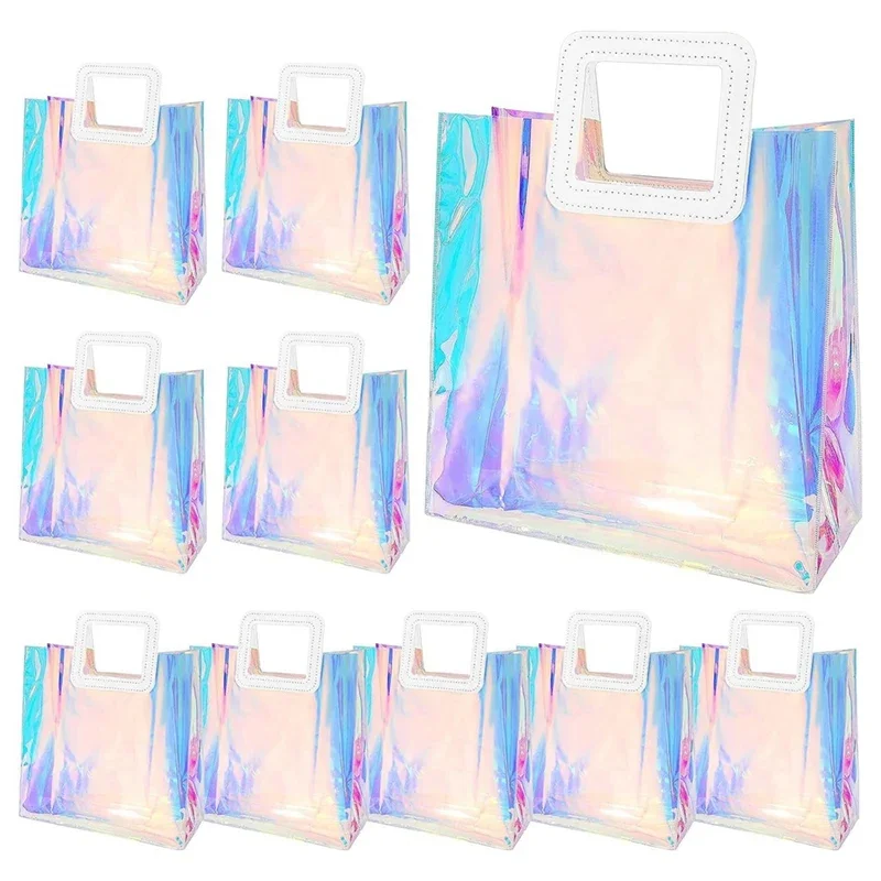 

10 Pack Wedding Clear Gift Bag, Transparent Gift Bags With Heavy Duty Handle, PVC Gift Wrap Bags For Wedding
