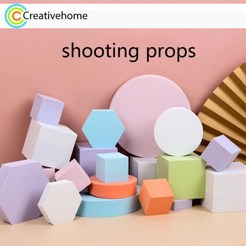 

8 in 1 Different Sizes Photography Props Set Geometric Cube Solid Color Photo Background Table Shooting Hard Foam Props