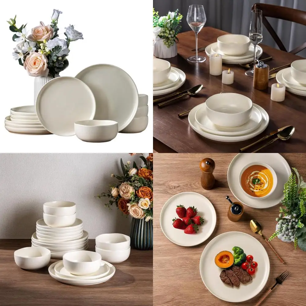 

Набор посуды из керамогранита с волнистым краем, 12 предметов, подходит для мытья в посудомоечной машине, микроволновой печи и духовки, на 4 персоны