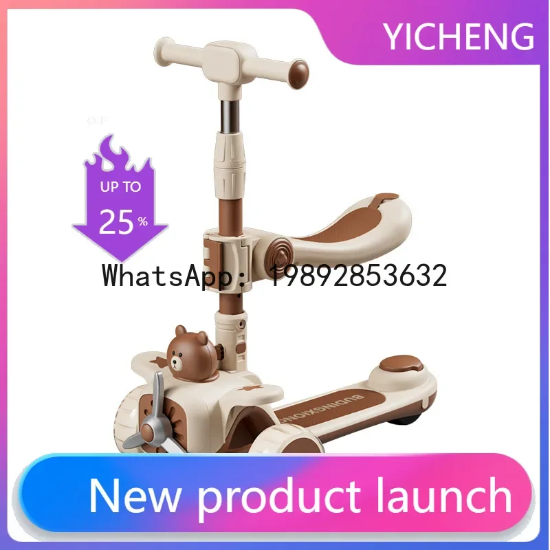 r15Children's Scooter Boys and Girls Baby Multi-Functional Toy Car with Music Foldable Seat Sliding Car