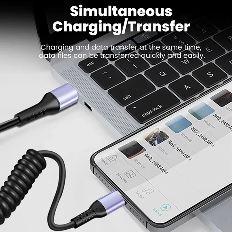 New Car Spring Cable 100W Fast Charging Wire Type C TO Type C Cable For iPhone Huawei Xiaomi Samsung USB C Cable 20CM To 1M