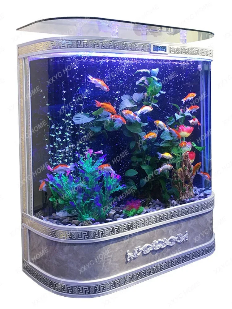 Fish Tank Living Room New Medium and Large Glass Double Arc Independent Floor Fish Tank Wall Change Water Ecological Aquarium