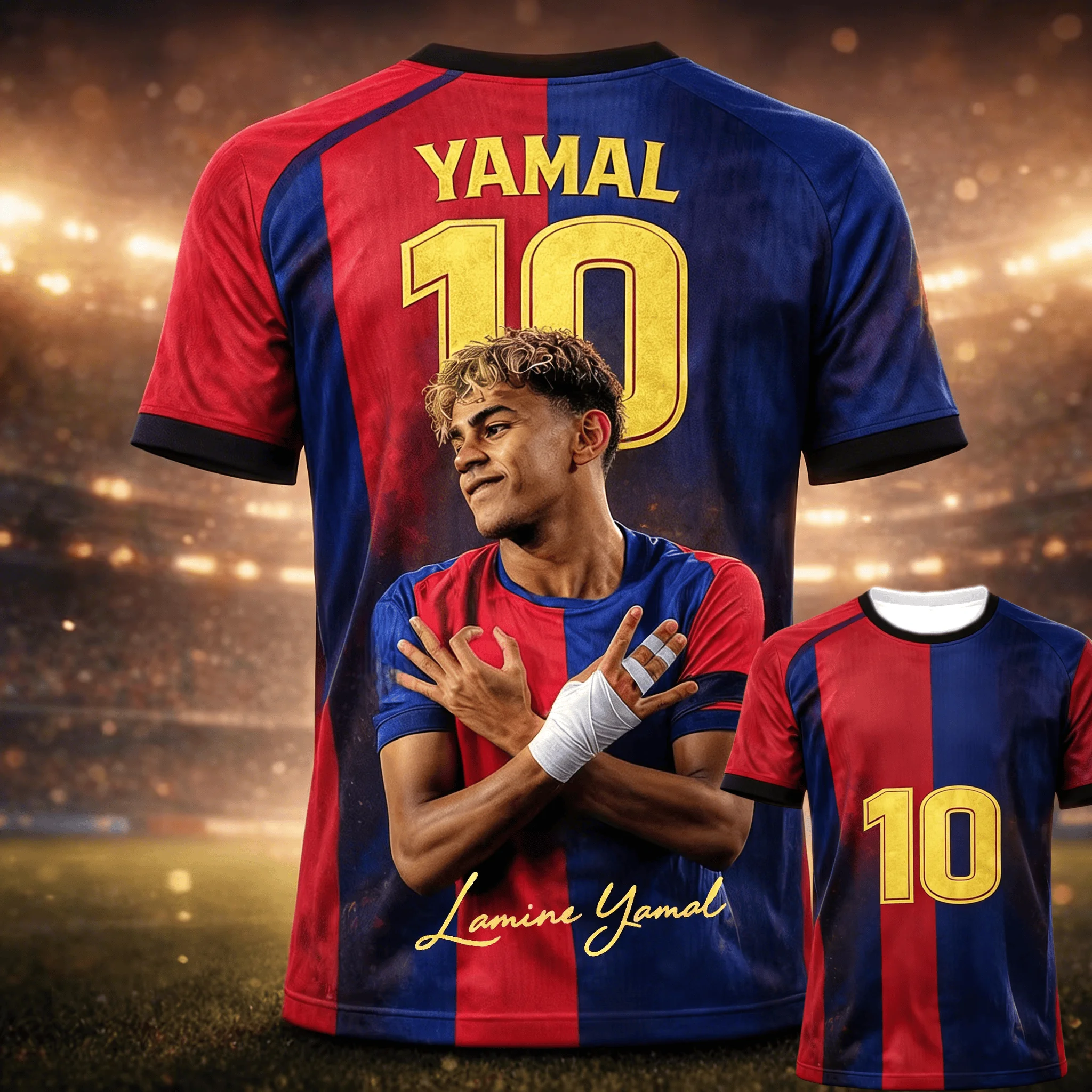 Summer New Style # Yamal No.10 #Signature Football Shirt Adult/Children Large Loose Sports Short Sleeved Shorts Quick Drying Set