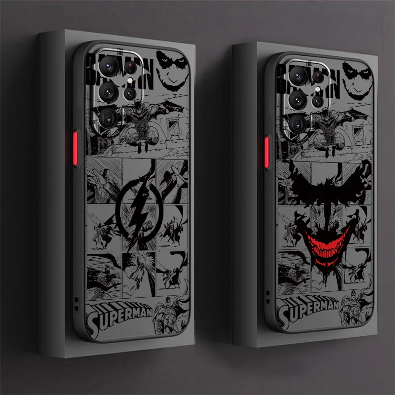 Superhero B-Batmans S-Supermans Frosted Translucent For Samsung Galaxy S24 S23 S22 S21 S20 FE S10 S9 S8 Plus Ultra Pro 5G Back