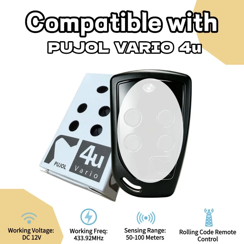 Compatible For PUJOL VARIO Garage Gate Remote Control 433.92MHz Rolling Code 4 Buttons Garage Door Opener Transmitter Key Fob
