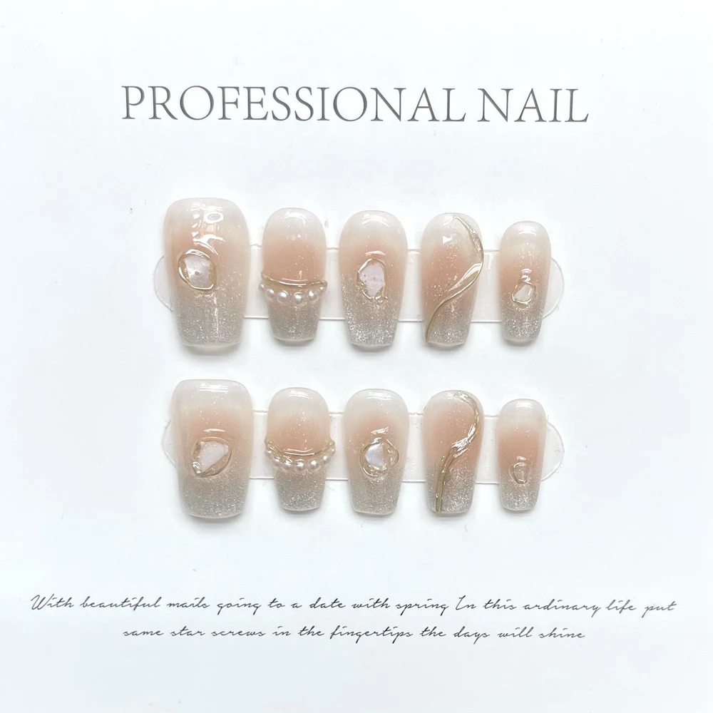 Handgemaakte Luxe Druk Op Nagels Met Glitter Ontwerp Herbruikbare Adhesive Cat Eye Valse Nagels Kunstmatige Nagel Tips Nail Art Voor meisjes