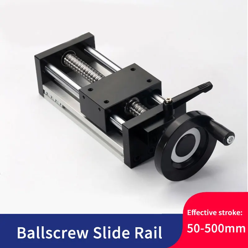 

Linear Guide Manual Sliding Table Ballscrew SFU1204 100-500MM Stroke Handwheel Double Optical Axis CNC Table 3D Printer XY