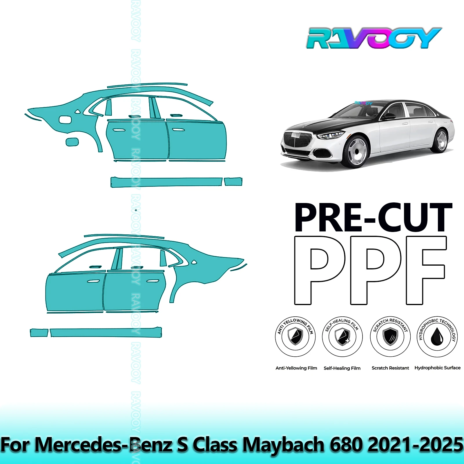 

For Mercedes-Benz S Class Maybach 680 2021-2025 8.5mil Pre-Cut PPF Door & A/B Pillar Kit TPU Paint Protection Film Set