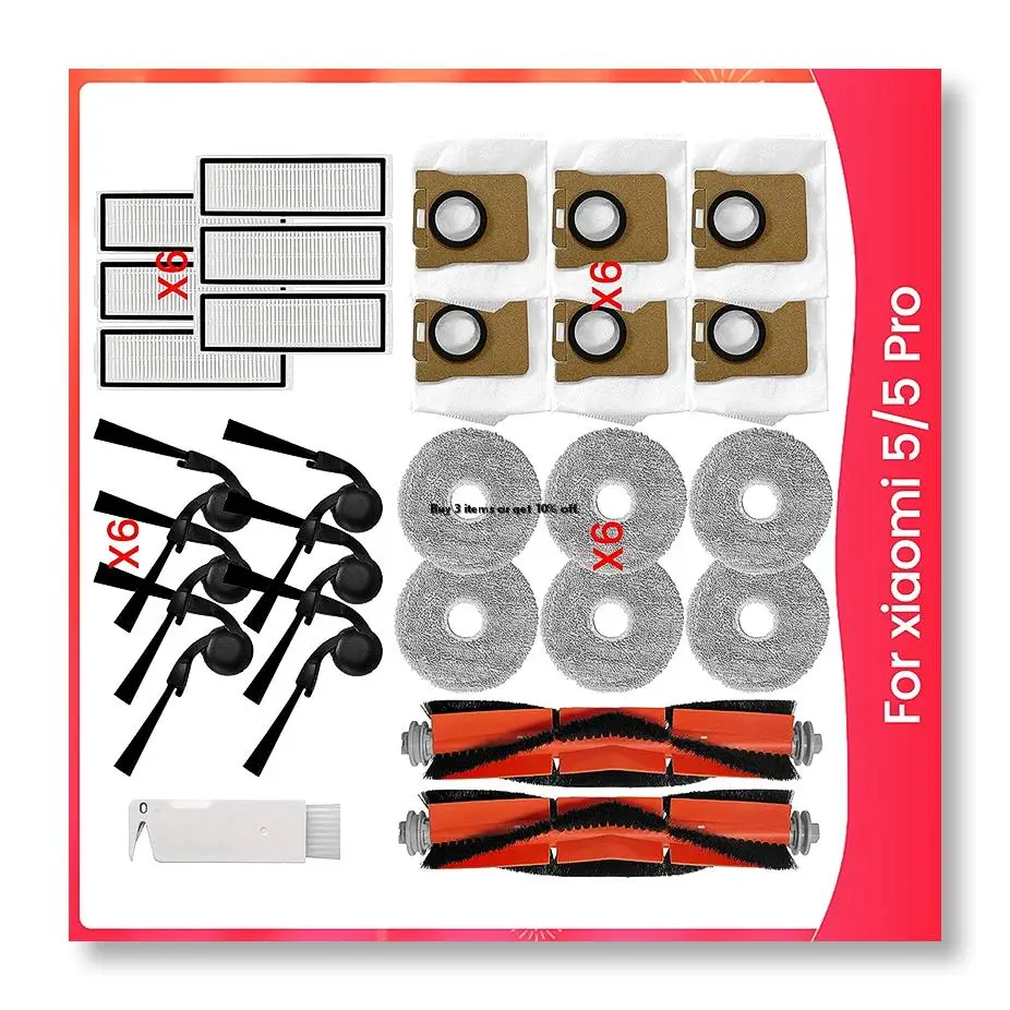 ✱Replacement Accessories for Xiaomi Robot Vacuum 5 5 Pro Replacement Parts, Main Side Brushes HEPA Filters Mop Bags