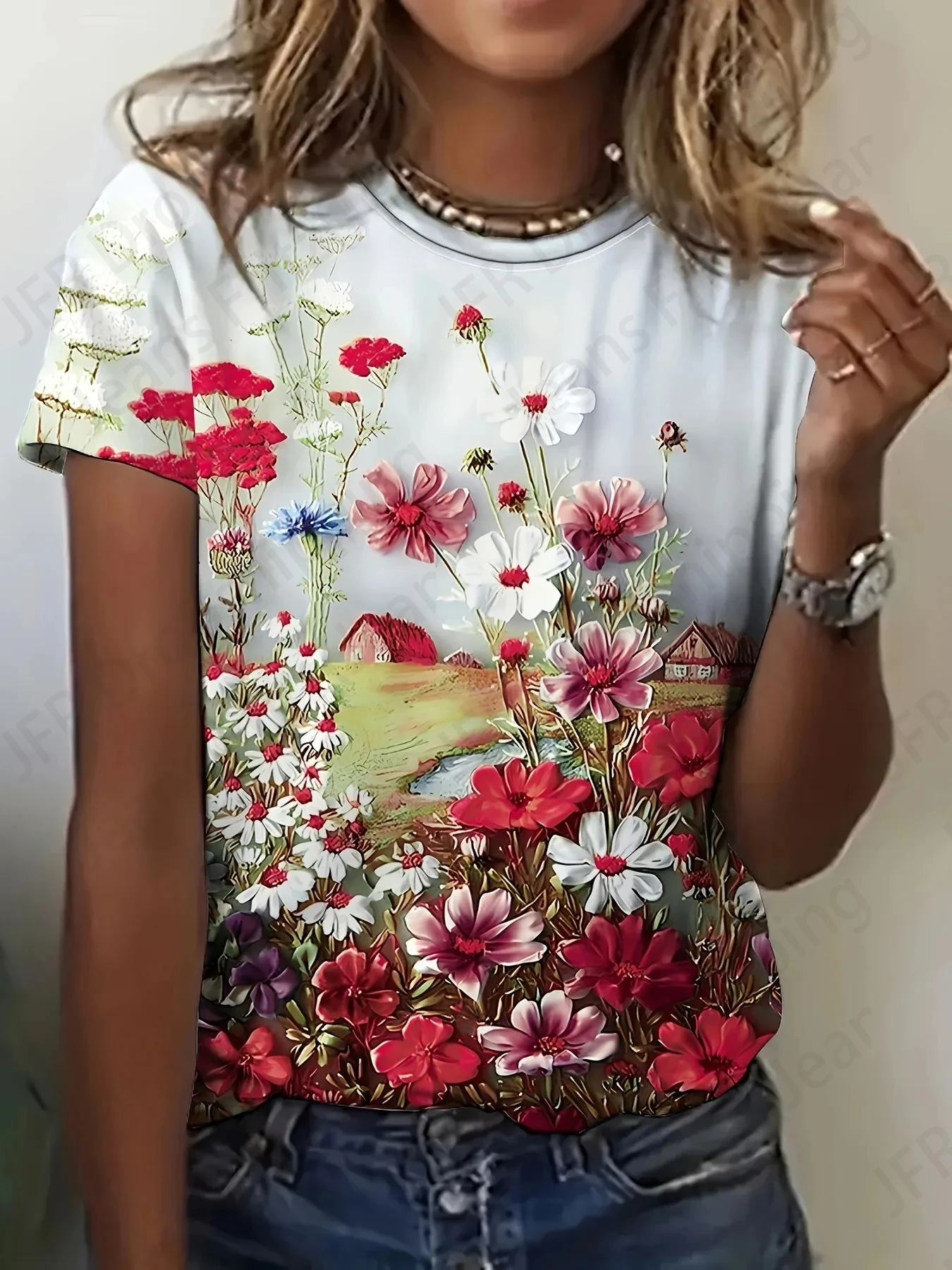 

Футболка с 3d принтом и цветочным рисунком, женские модные футболки, топы большого размера, футболки, женская одежда, футболка с цветочным принтом, уличная одежда, повседневная свободная одежда