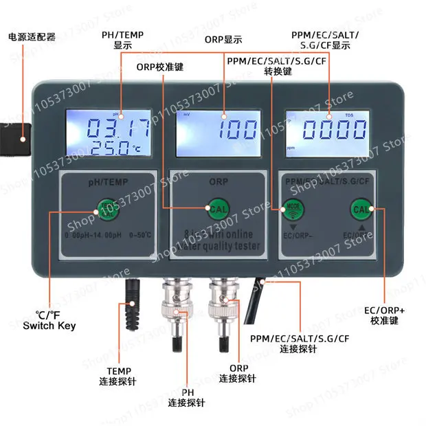 Graffiti WiFi eight-in-one online water quality tester PH CF ORP salinity seawater fish tank water quality tester