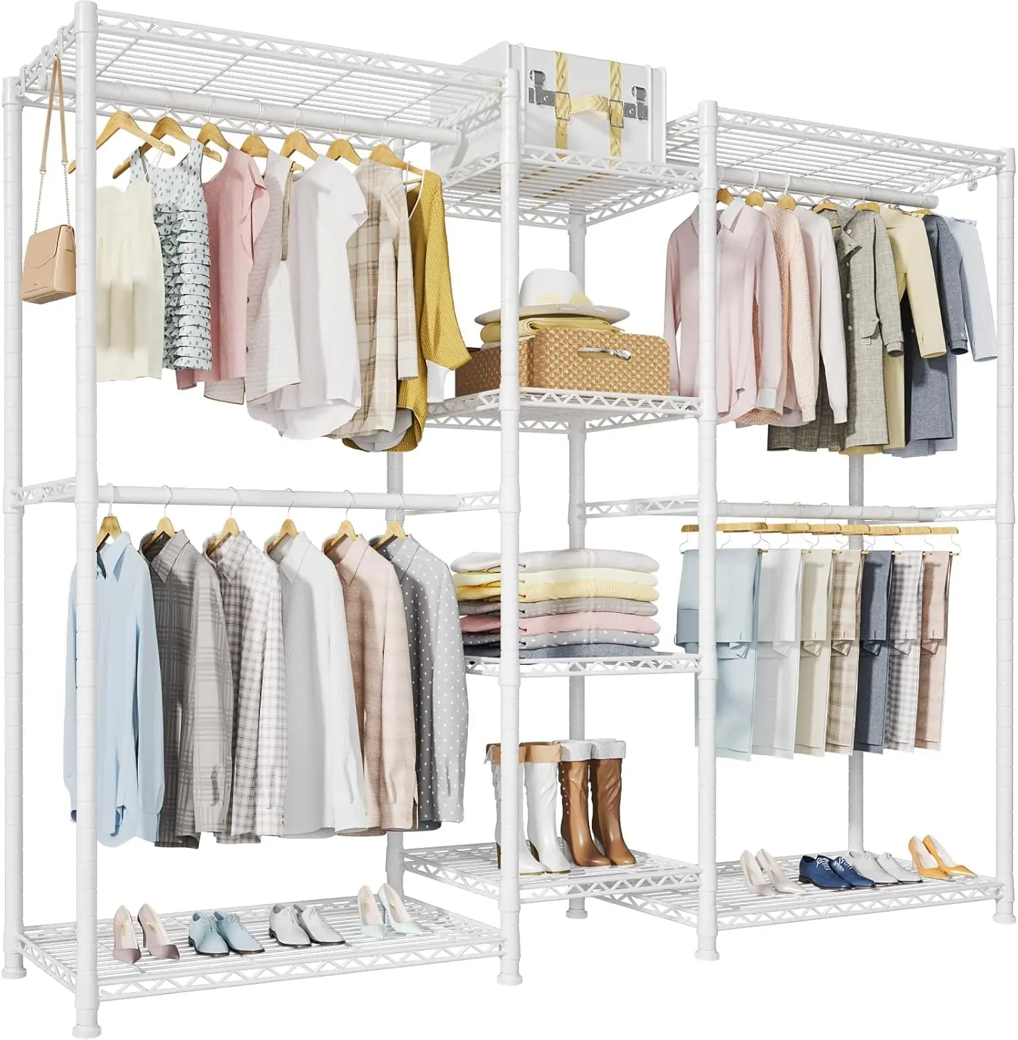 E4 Garment Rack, Freestanding Closet Organizer and Storage System, Heavy Duty Clothing Wardrobe with 8 Shelves