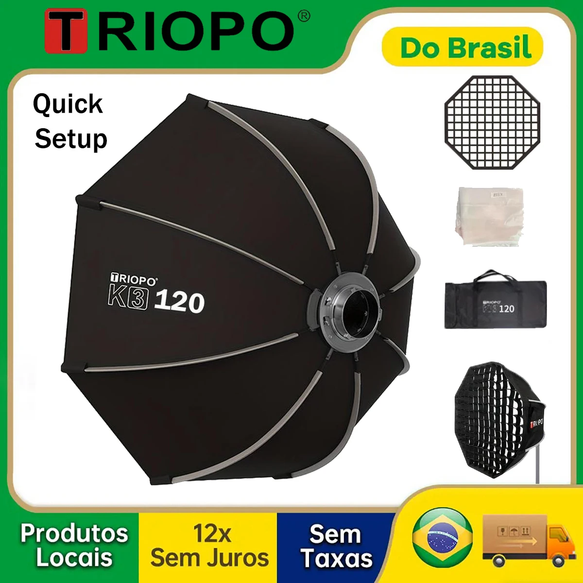 【Do Brasil】TRIOPO K3 Series Quick-Setup Octagon Softbox Bowens Mount para Sokani X100 X60 Mini Aputure 300c 200xS Godox LED Light