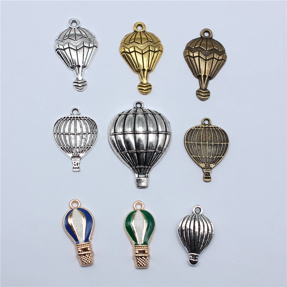 10pcs Hot Air Balloon Charms Tibetan Bronze Silver Color Pendants Jewelry Making DIY Handmade Craft For Jewelry Making