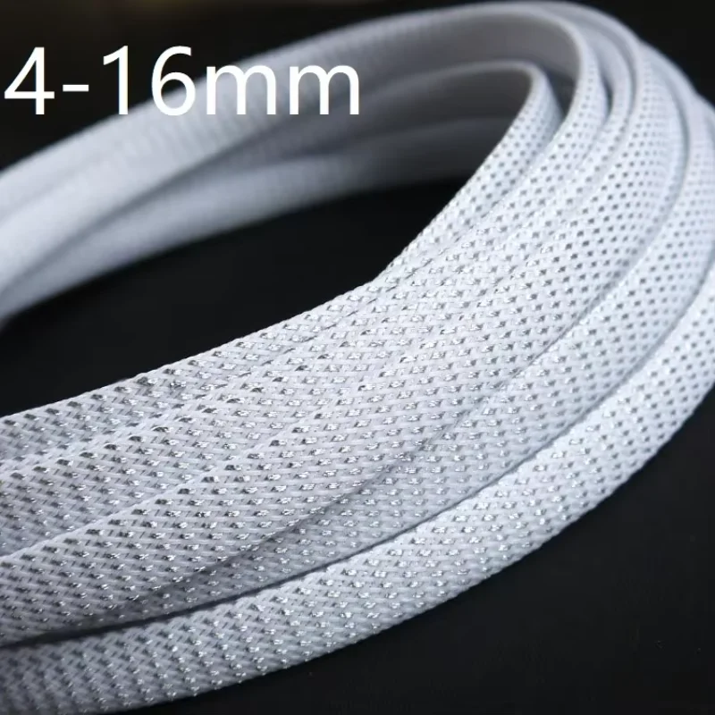 White Silver PET Braided Wire Sleeve 4 6 8 10 12 16mm Tight High Density Insulated Cable Protection Expandable Sheath