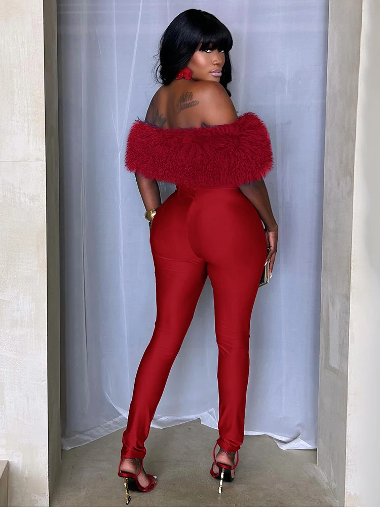 SiSterlinda Hipster Furry Salopette Femme Y2K Sexy De Luxe Fitness Patchwork Slash Cou Pleine Manches Stretch Activité Mince Salopette