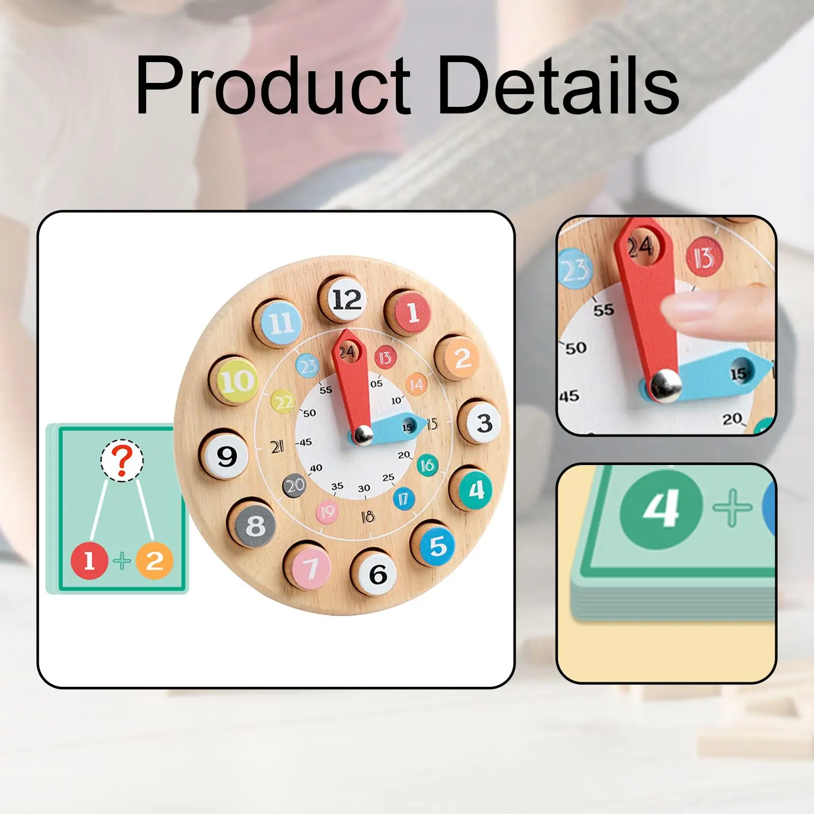 Drewniany Zegar Zabawka Ruchome Wskazówki Motoryka Mała Kolorowy Dekoracyjny Przenośny Wczesna Edukacja Układanka dla Dzieci w Wieku 1-3 Lat Niemowlę