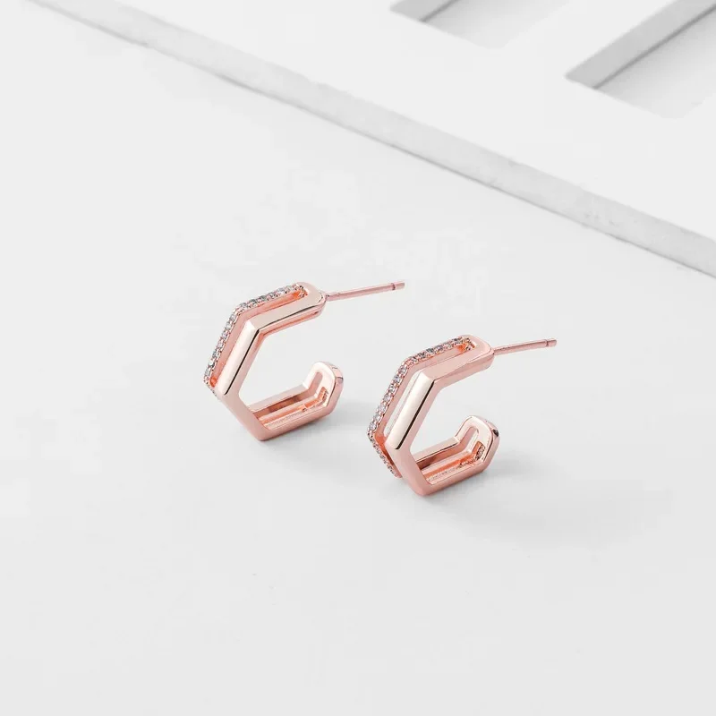 Korean Drama Tears Queen Kim Ji won\'s Same Style Earrings Fashion Geometric Polygonal Copper Inlaid Zircon Earrings