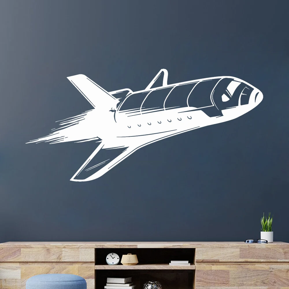 Calcomanía de pared de barco cohete, decoración de pared del espacio exterior, calcomanía de pared de nave espacial, espacio para el hogar, decoración de la habitación de los niños, Mural, calcomanía artística de vinilo S569