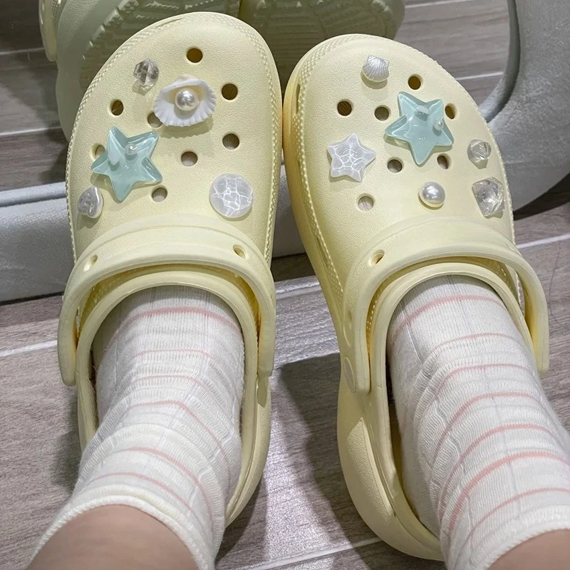 Summer Cottagecore Aesthetic Ocean Series Detachable Shoe Charms for Green Artificial Seashell Beach Star Shell Decor Party Gift