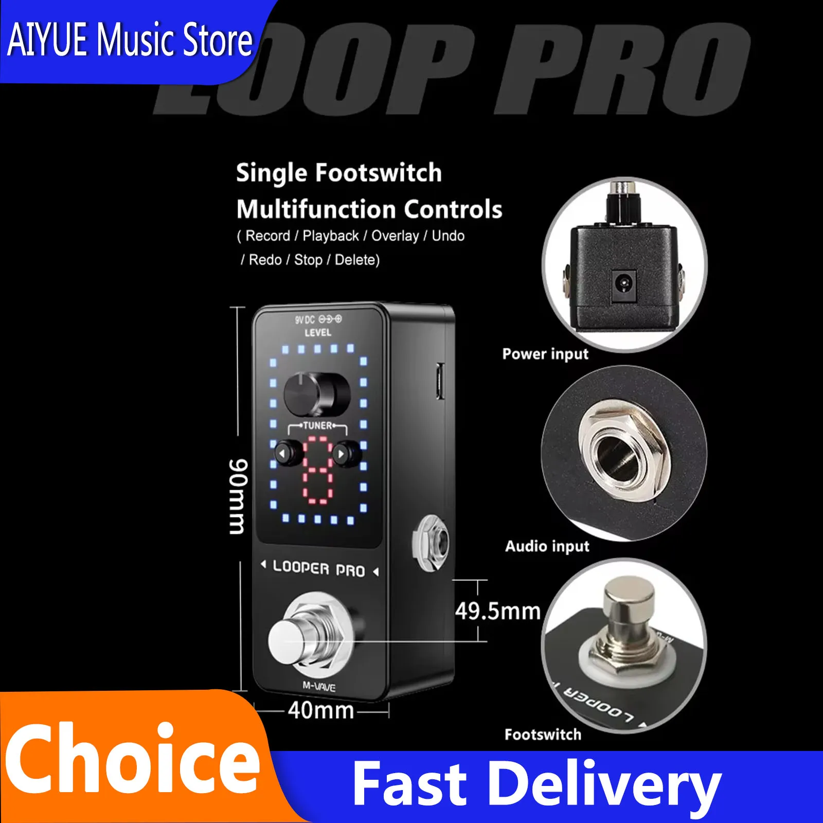 

M-VAVE Electric Guitar Effect Pedal Looper 9 Loops 40 Minutes Recording Time Loop Station With Tuner Overdub Looper Parts