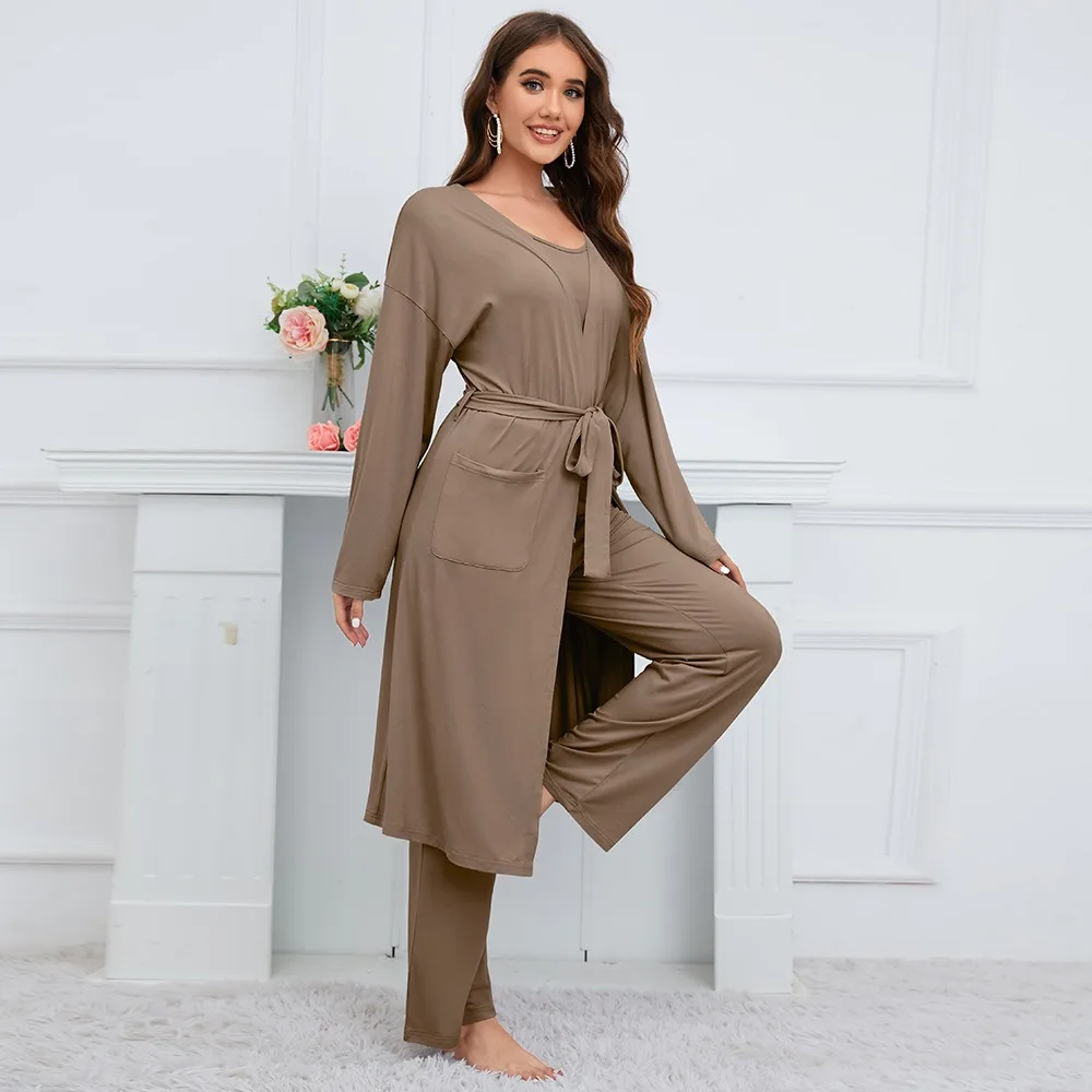 Women's 3pcs/Sets Tank Top Long Sleeve Cape Jacket Wide Leg Pants Casual Suits Fashion Ladies Officewear Summer Autumn Clothing