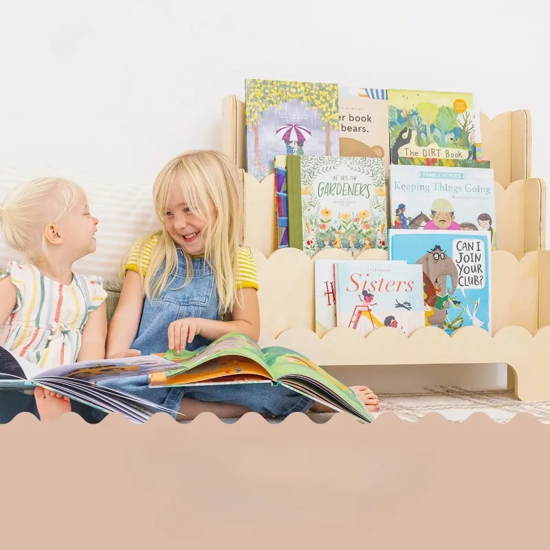 

Wooden Kids Bookshelf w/Scalloped Edges - Durable Childrens Bookcase for Kids Room or Playroom - Toddler Bookshelf Rack