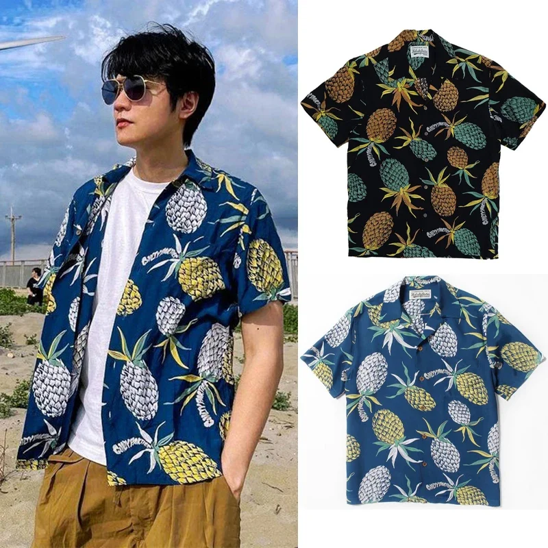 

Black Navy Blue WACK Hawaii Shirt Men Woman 1:1 Best Quality Fruits Pattern Printing Loose Casual Lovers Tops Tee