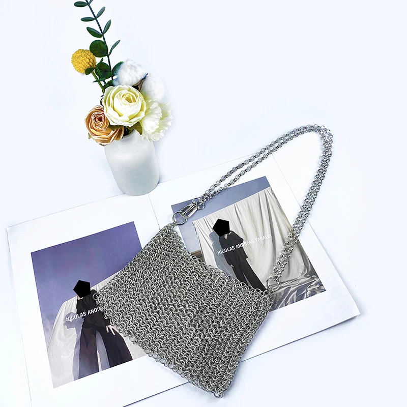 Metallic shiny hand-woven sequins, tote bag, shopping bag, underarm cross-body bag