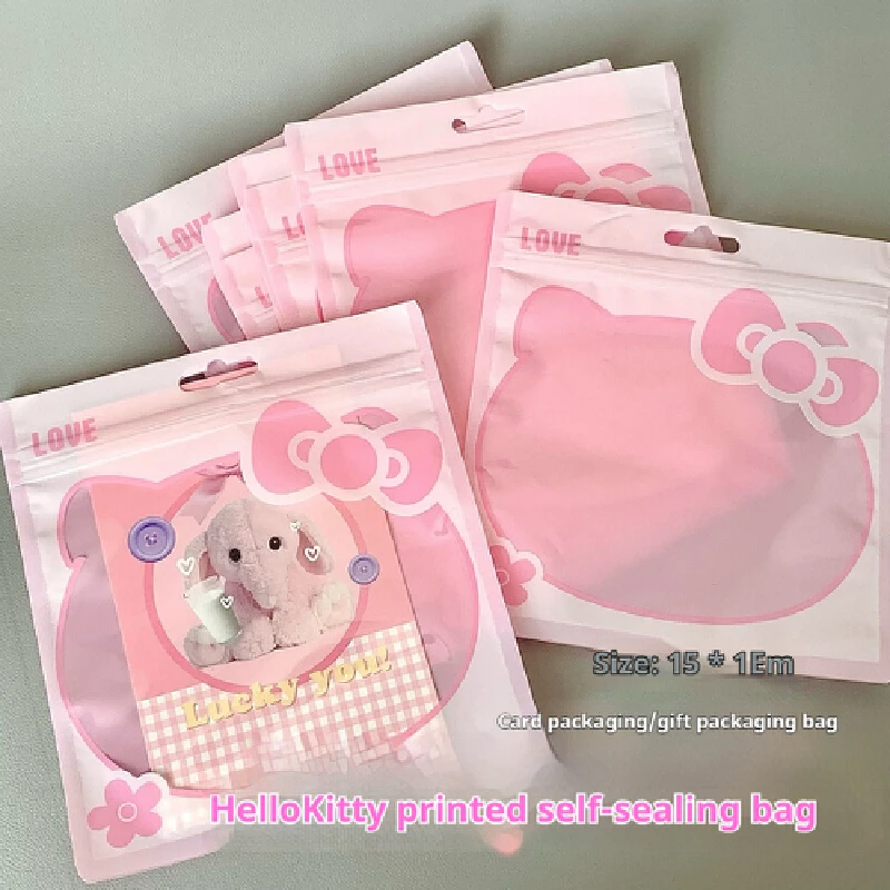 10pcs Kawaii Sanri Pink Ziplock Bags Transparent Pe Sealed Bags Packaging Decorative Accessories Wholesale Gift Bags Anime Gifts