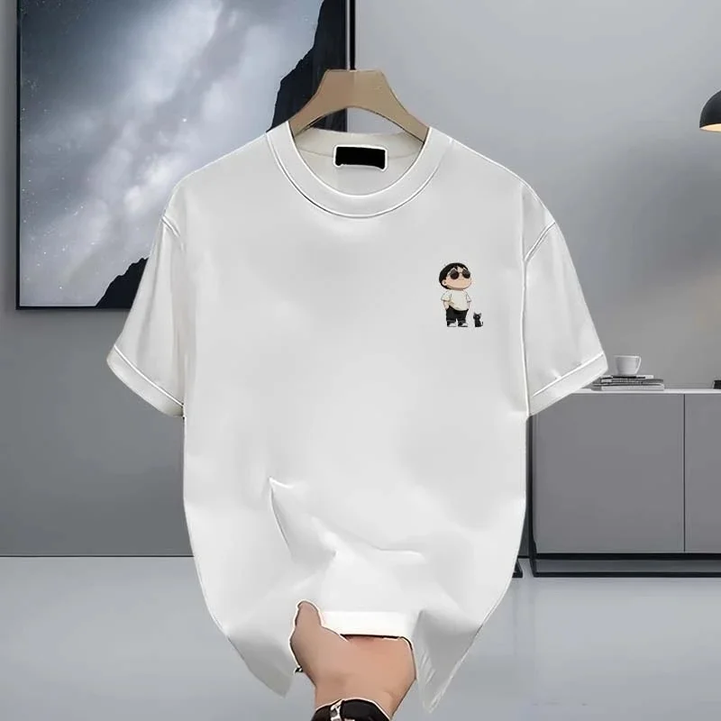 هونج كونج أزياء العلامة التجارية شخصية فضفاضة الرجال والنساء الياقة المستديرة القطن الخالص قصيرة الأكمام الاتجاه الرجعية الملابس المطبوعة #4