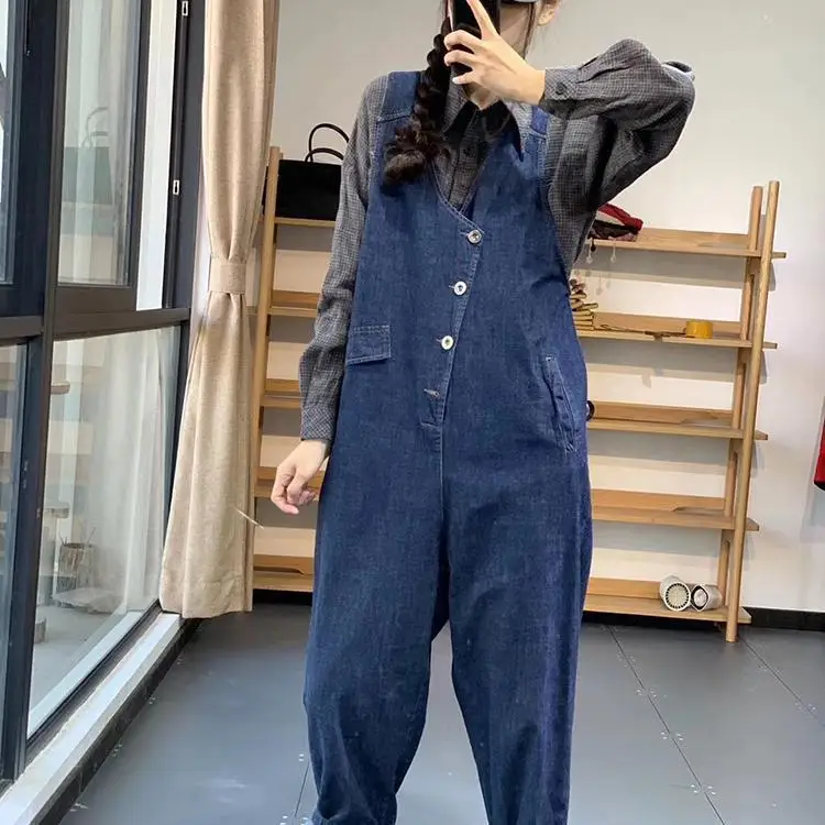 

Full Jumpsuits Woman Fitting Spring Fall Lowcut Cuffs Loosefit Decorative High Draping Widelegged Orange Dopamine Streetwears