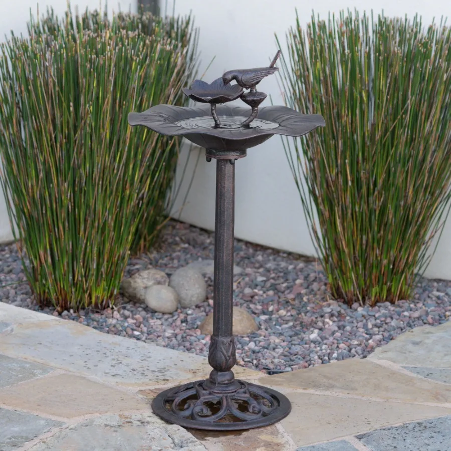 

e Lancaster Outdoor Aluminum and Iron Top Bird Bath with Iron Base Bronze