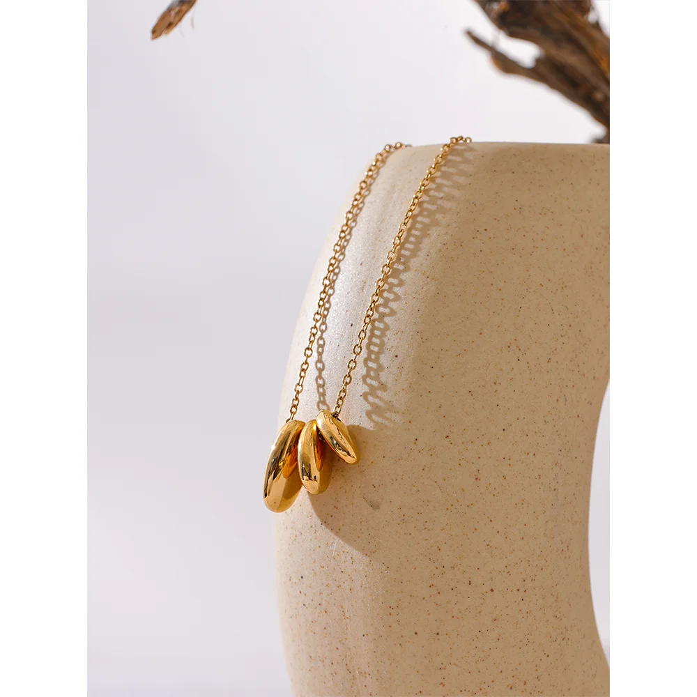 Yhpup Elegante collana con pendente ovale geometrico impermeabile quotidiano in acciaio inossidabile Accessori per gioielli placcati in oro 18