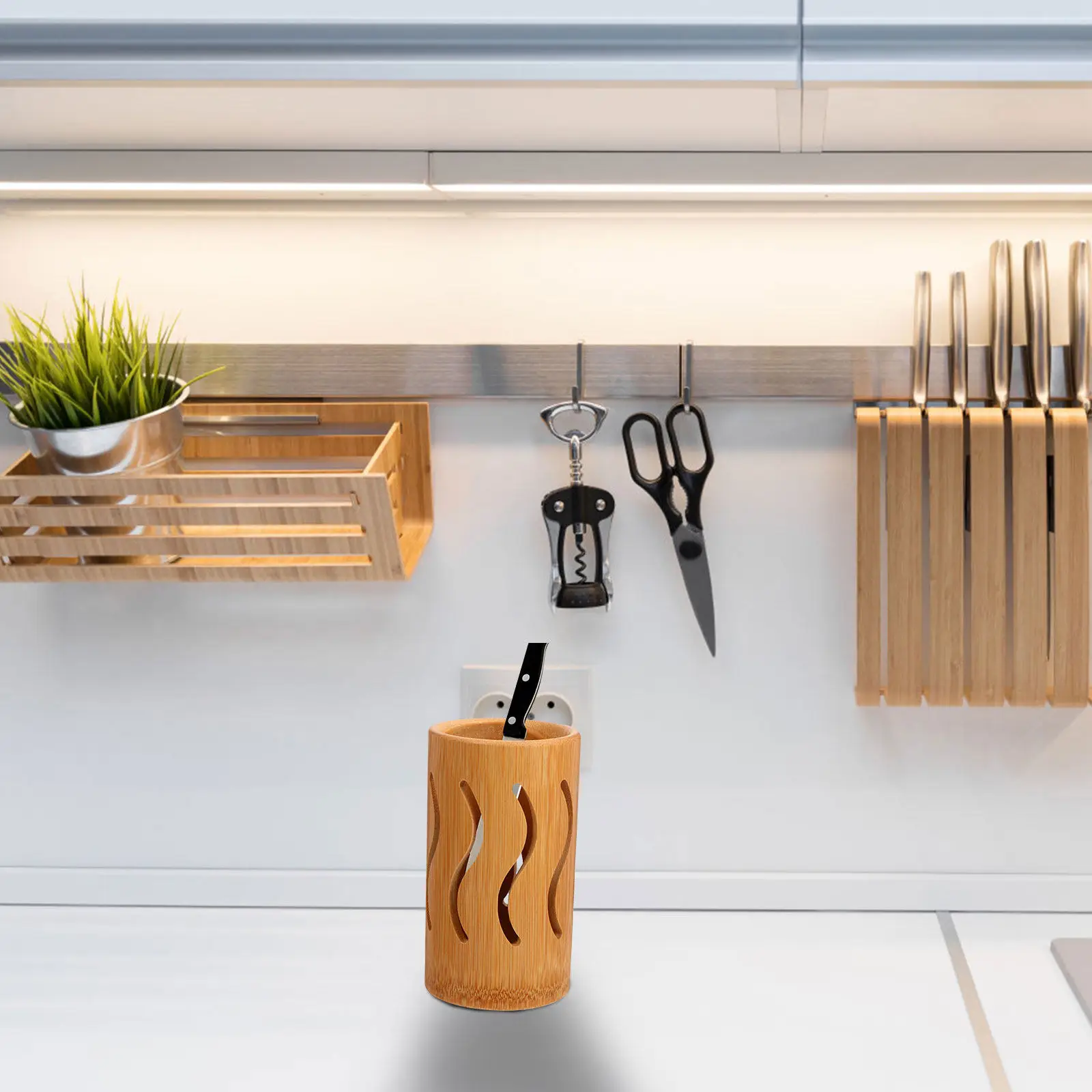Bamboo Tableware Holder Large Capacity Kitchen Organizer for Cutlery Knives Forks Spoons Strong Wear Break Resistant Stylish