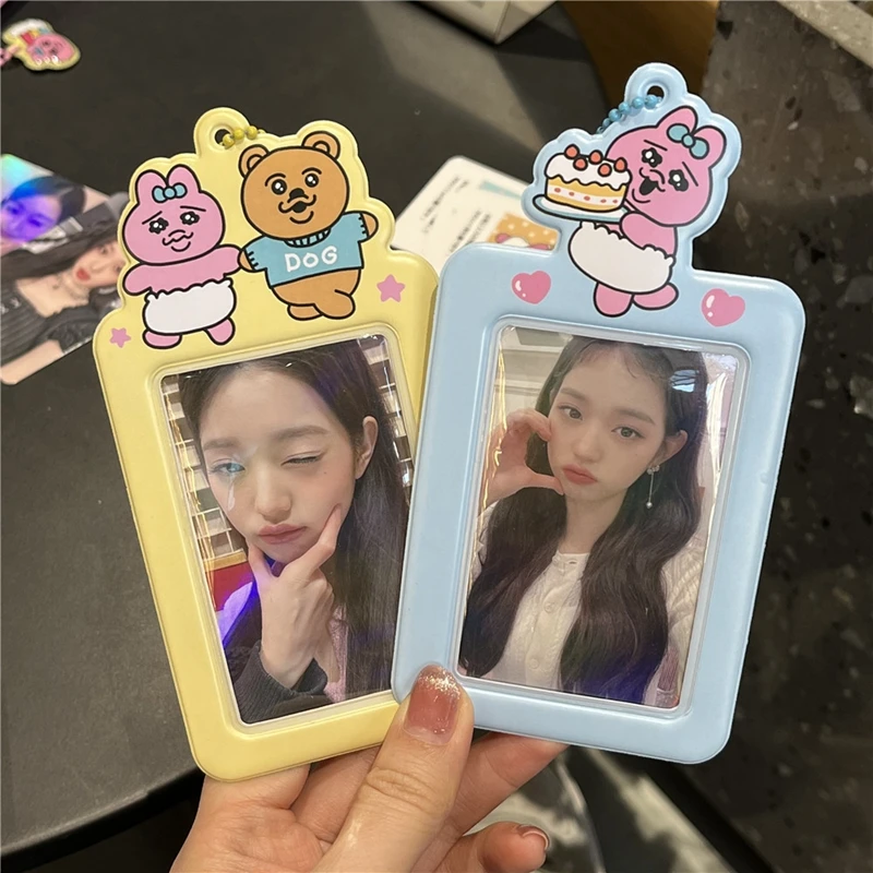 Korean Ins Rabbit 3 Inch Kpop Photocard Holder Photo Card Holder Bag Idol Photo Sleeves Display Pendant Kawaii Stationery