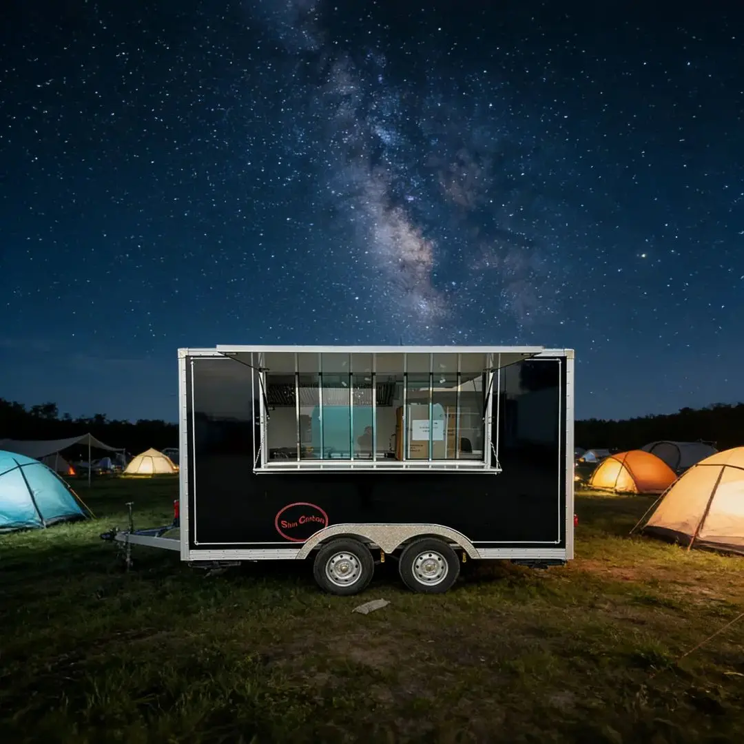 

Towable Food Vending Trailer Mobile Kitchen Truck with Vent Hood And Workbench for Street Food Business