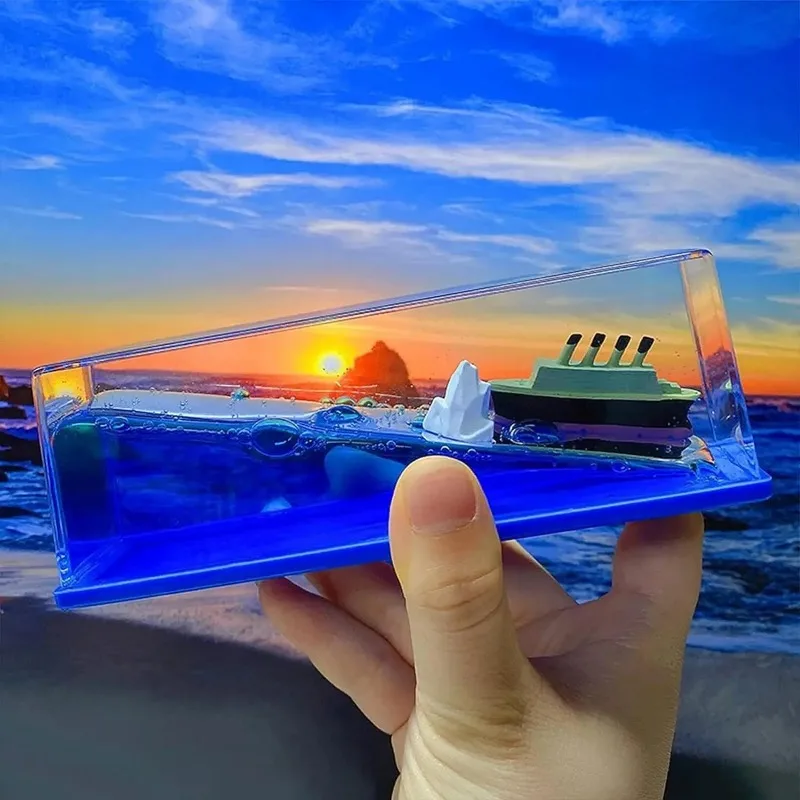 Decoration Cruise Ship Fluid Drift BottleUnsinkable Boat in A Box Hourglass Floating Boat Office Desktop Decorative Room Home