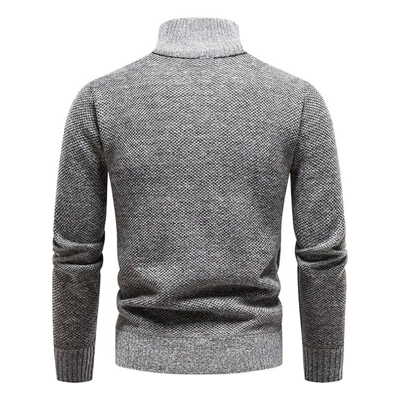 New Winter Fleece Sweater Pullovers Men Thick Warm Knitted Pullover Slim Mock Neck Sweaters Half Zipper Solid Mens Pullovers